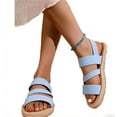 thumbnail image 1 of Domuza Women's Summer Flat Sandals Open Toe Slingback Comfortable Slip-On Sandals Non Slip Elastic Ankle Strap Walking Sandals Outdoor Sport Walking Casual Sandals Light Blue 7（EU-38）, 1 of 4
