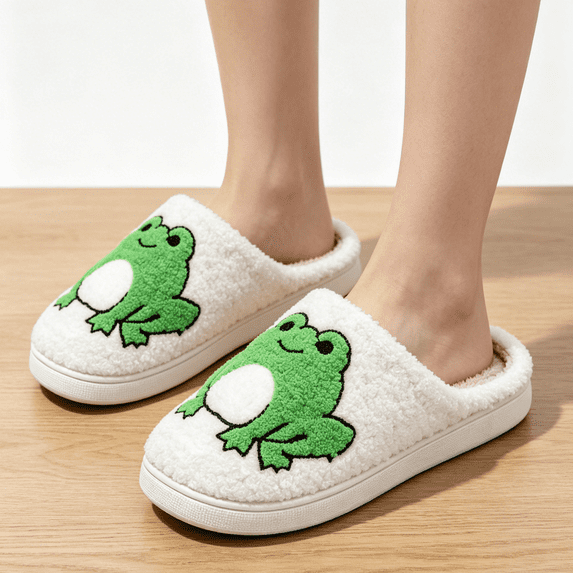 Domuza Women’s Sweet Bow Embroidery Fuzzy Slippers, Closed Toe Plush Warm Indoor House Shoes Non-Slip Winter Slides Green 8(EU-40)