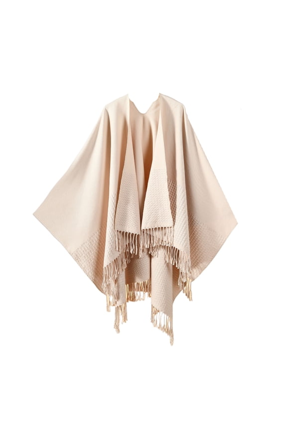 Women's Tassel Shawl Wraps Open Front Poncho Cape Fashion Reversible Blanket Scarf Travel Cardigan Sweater Beige