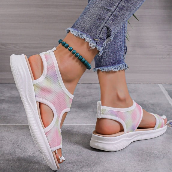 Domuza Women’s Ultra-Breathable Mesh Sport Sandals, Open Toe Lightweight Slip-On Walking Shoes with Comfortable Cushioned Sole for Summer and Travel Pink 6.5(EU-37)