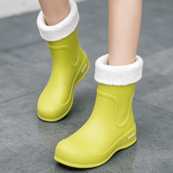 Domuza Women’s Waterproof Ankle Rain Boots with Warm Fleece Lining, Non-Slip Lightweight PVC Rain Shoes for Outdoor Walking Work 5.5(EU-36) 36