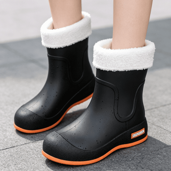Domuza Women’s Waterproof Ankle Rain Boots with Warm Fleece Lining, Non-Slip Lightweight PVC Rain Shoes for Outdoor Walking Work 6.5(EU-37) 37
