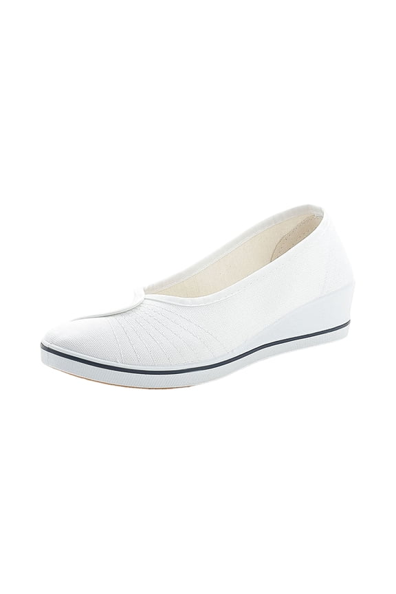 Women's White Canvas Wedge Nurse Shoes, Comfort Breathable Slip-On Work Flats, Lightweight Footwear for Hospital, Office and Daily Wear White 5.5(EU-36)