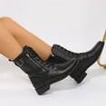 thumbnail image 1 of Domuza Womens 2026 Winter Boots Fashion Round Toe Lace Up Side Zipper Belt Buckle Block Chunky Low Heel Mid Calf Boots Black 5.5（EU-36）, 1 of 8
