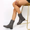 thumbnail image 1 of Domuza Womens 2026 Winter Boots Fashion Round Toe Lace Up Side Zipper Belt Buckle Block Chunky Low Heel Mid Calf Boots Gray 7（EU-38）, 1 of 9