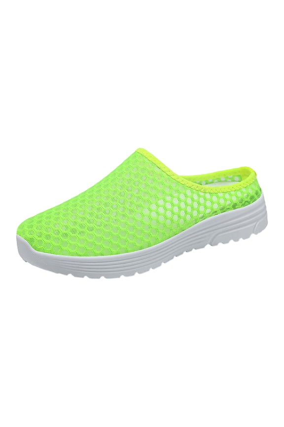 Womens Backless Sneakers Mesh Slip-on Mule Shoes Breathable Slippers Casual Shoes one Foot Lazy Green 6.5(EU-37)