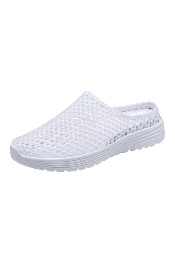 Womens Backless Sneakers Mesh Slip-on Mule Shoes Breathable Slippers Casual Shoes one Foot Lazy White 7(EU-38)