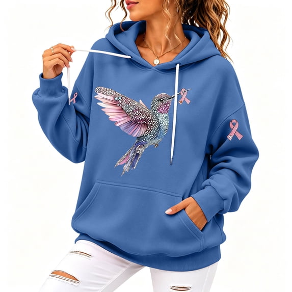 Domuza Womens Breast Cancer Awareness Hoodie Long Sleeve Pullover Sweatshirts ,in October We Wear with Pockets T-Shirts Blue XXL