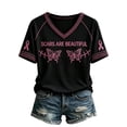 thumbnail image 1 of Domuza Womens Breast Cancer Awareness Shirts Pink Ribbon Wings Print Cancer Survivor Short Sleeve V Neck Tshirts ,in October We Wear Pink Shirts XL, 1 of 2