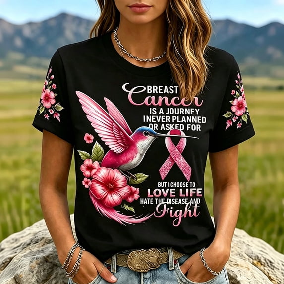 Domuza Womens Breast Cancer Shirts Pink Ribbon Graphic Cancer Survivor Short Sleeve Crew Neck T Shirts ,in October We Wear Pink T-Shirts L