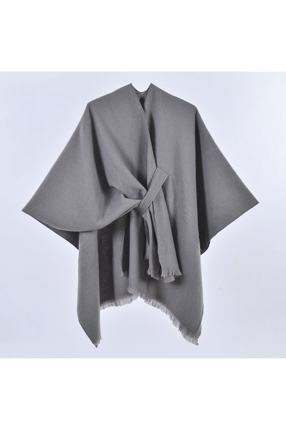 Womens Elegant Shawl Wraps Soft Open Front Poncho Sweater for Spring Fall Winter Gray