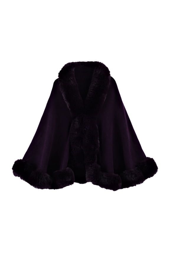 Womens Faux Fur Shawl Wrap Winter Warm Knitted Cardigan Jacket Evening Dresses Cape Shrug Dark Purple