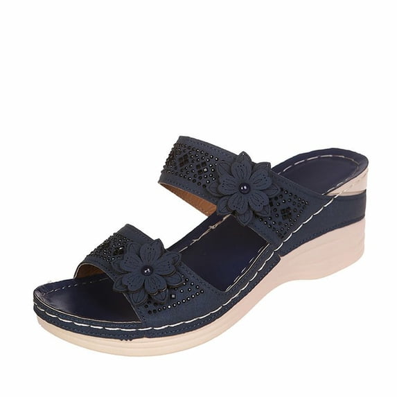 Domuza Womens Orthopedic Sandals Arch Support Flat Wedge Sandals Lightweight Slip on Non Slip Beach Slippers Vacation Beach 2026 Orthopedic Shoes Navy 9(EU-42)