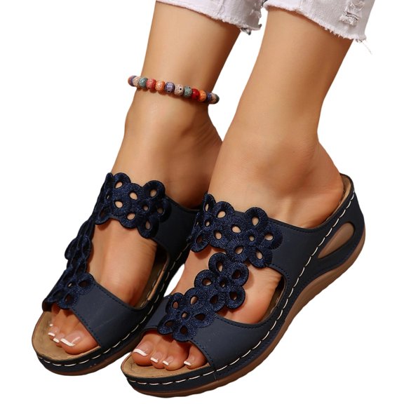 Domuza Womens Orthopedic Sandals Arch Support Summer Flat Sandals Breathable Non Slip Slip on Orthopedic Slippers Beach 2026 Foam Shoes Blue 6.5(EU-37)