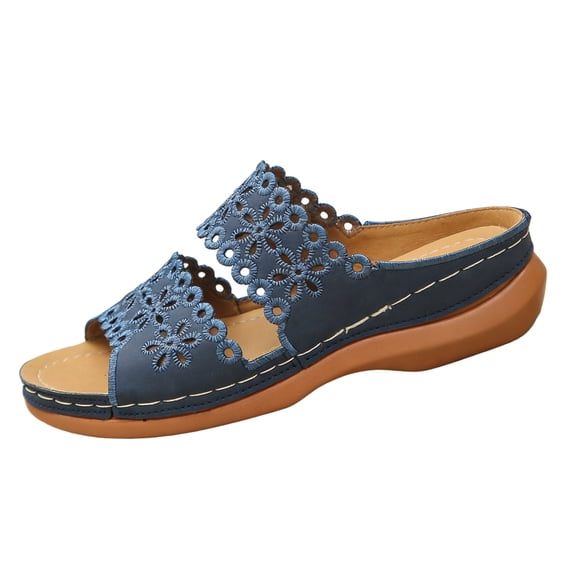Domuza Womens Orthopedic Sandals Arch Support Summer Flat Sandals Lightweight Slip on Non Slip Beach Slippers Beach 2026 New Orthopedic Shoes Blue 7(EU-38)