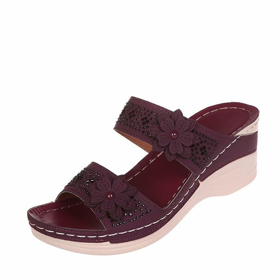 Domuza Womens Orthopedic Sandals Arch Support Summer Flat Sandals Lightweight Slip on Non Slip Hiking Shoes Soft 2026 New Foam Shoes Dark Purple 5.5(EU-36)