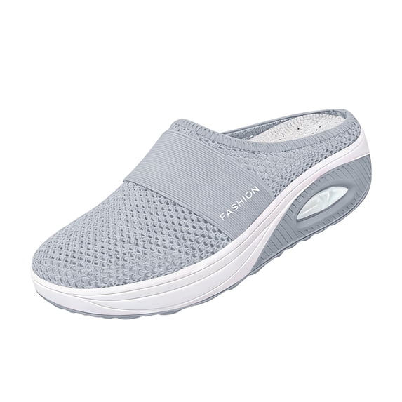 Domuza Womens Orthopedic Shoes with Arch Support Air-Cushion Slip-On Walking Shoe Summer Breathable Lightweight Open Back Shoes Comfortable Closed Toe Mules Light Gray 7(EU-38)