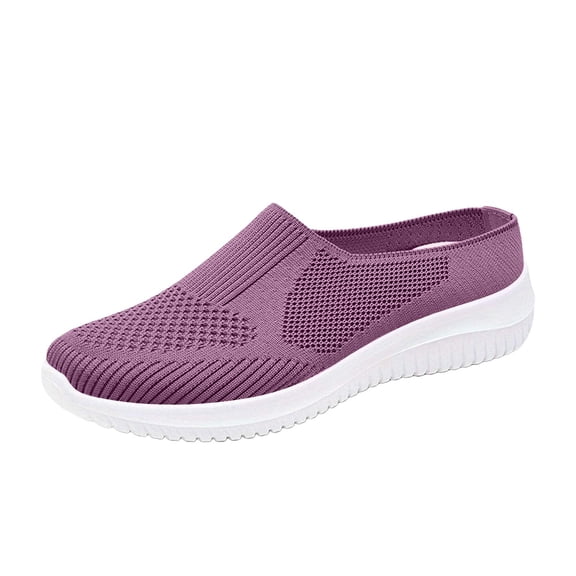 Domuza Womens Orthopedic Shoes Arch Support Non Slip Slip on Nurse Shoes Wide Knitted Mesh Stretch House Shoes Comfort 2026 Orthopedic Shoes Purple 7（EU-38）