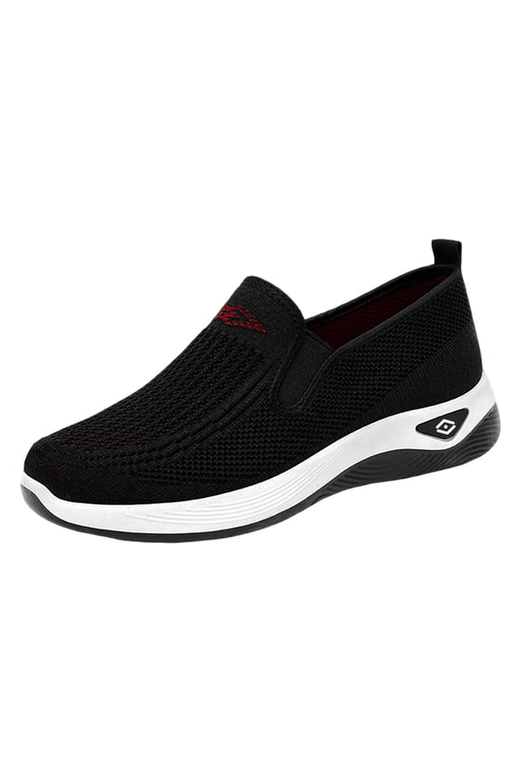 Womens Orthopedic Shoes Arch Support Non Slip Slip on Tennis Shoes Wide Mesh Stretch Walking Shoes Comfort 2026 New Foam Shoes Black 10（EU-43）