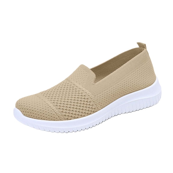 Domuza Womens Orthopedic Shoes Arch Support Slip on Non Slip Golf Shoes Breathable Knitted Mesh Stretch Work Shoes Comfort 2026 Orthopedic Shoes Khaki 7.5(EU-39)