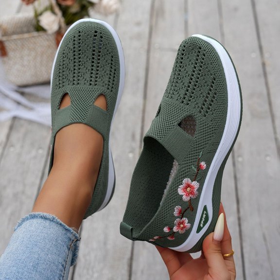 Domuza Womens Orthopedic Shoes Arch Support Slip on Non Slip Work Shoes Wide Mesh Stretch Business Casual Shoes Soft 2026 New Foam Shoes Green 5.5(EU-36)