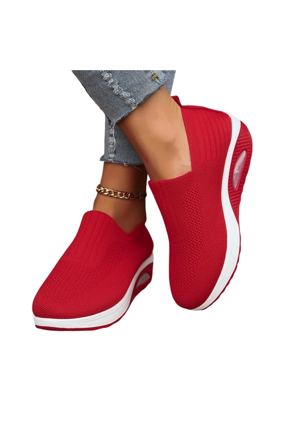 Womens Orthopedic Shoes Arch Support Slip on Non Slip Work Shoes Wide Width Knitted Mesh Stretch Work Shoes Comfort 2026 New Orthopedic Shoes Red 9(EU-42)