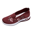 thumbnail image 1 of Domuza Womens Orthopedic Shoes Flower Embroidered Slip On Knitting Flat Loafers Breathable Non Slip Mesh Walking Running Shoes Deep Red 5.5（EU-36）, 1 of 7