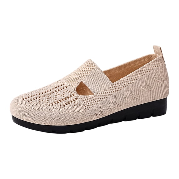Domuza Womens Orthopedic Shoes Lightweight Woven Breathable Slip On Shoes Plantar Fasciitis Nursing Shoe Comfortable Soft Sole Wide Toe Box Shoe Beige 7(EU-38)