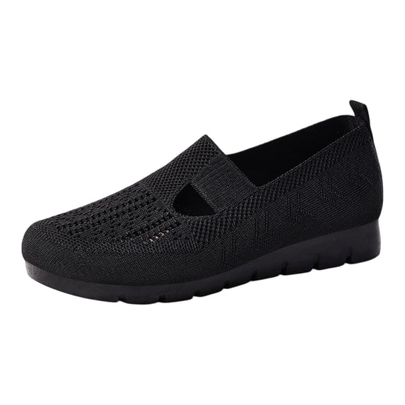 Domuza Womens Orthopedic Shoes Lightweight Woven Breathable Slip On Shoes Plantar Fasciitis Nursing Shoe Comfortable Soft Sole Wide Toe Box Shoe Black 10(EU-43)