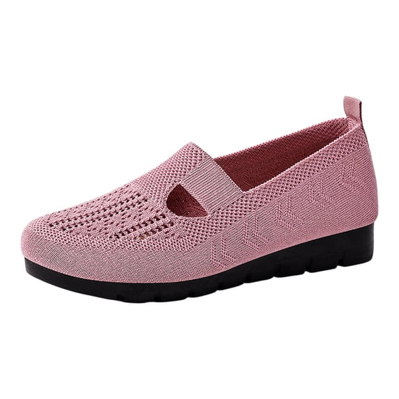 Domuza Womens Orthopedic Shoes Lightweight Woven Breathable Slip On Shoes Plantar Fasciitis Nursing Shoe Comfortable Soft Sole Wide Toe Box Shoe Pink 7(EU-38)