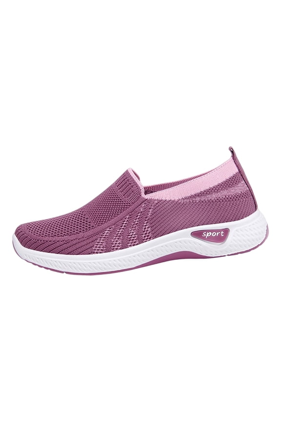 Womens Orthopedic Shoes Wide Width Dressy Comfortable Walking Shoes Woven Soft Breathable Running Sneakers Casual Lightweight Outdoor Footwear Ladies Slip On Sneaker Purple 7（EU-38）