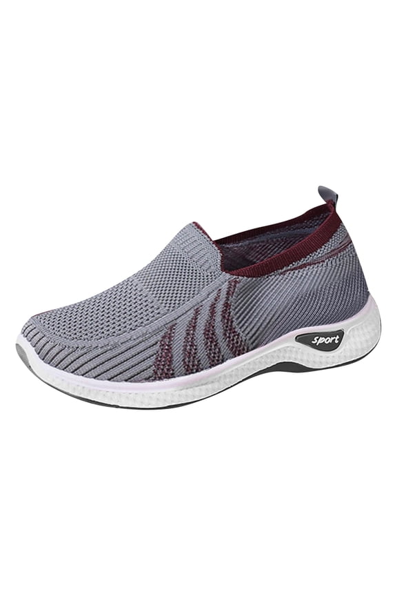 Womens Orthopedic Shoes Wide Width Dressy Comfortable Walking Shoes Woven Soft Breathable Running Sneakers Casual Lightweight Outdoor Footwear Ladies Slip On Sneaker Gray 6.5(EU-37)