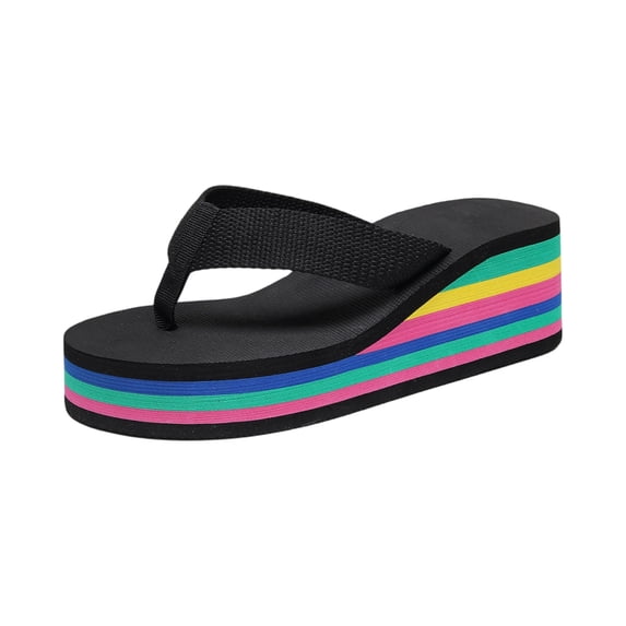 Domuza Womens Platform Flip Flops 2026 Summer Indoor Outdoor House Slippers Lightweight Sandals for Wide Feet Black 6.5(EU-37)