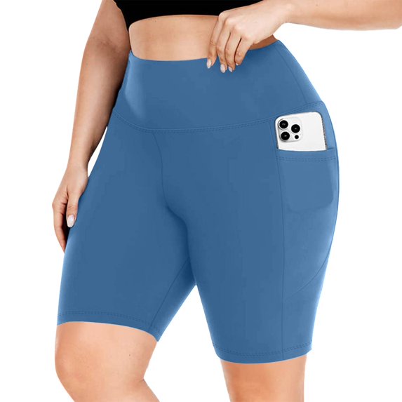 Domuza Womens Plus Size Biker Shorts with Pockets - High Waisted Spandex Yoga Shorts for Women, Workout Gym Cycling Athletic Blue 5XL