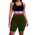 thumbnail image 1 of Domuza Womens Plus Size Biker Yoga Shorts with Pocket, High Waisted Tummy Control Workout Elastic Athletic Gym Shorts Army Green 3XL, 1 of 3