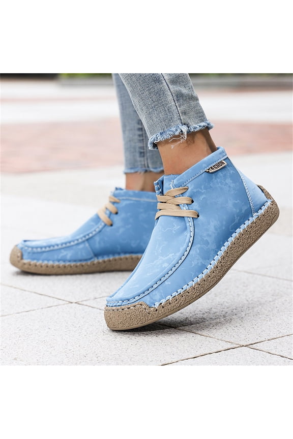 Womens Suede Style Chukka Ankle Boots, Lace-Up Casual Lightweight Hand-Stitched Comfortable Daily Walking Shoes Sky Blue 5.5(EU-36)