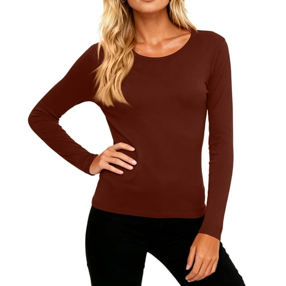 Domuza Womens Under Scrubs Top Long Sleeve Crew Neck Solid Color T Shirts Fall Winter Thermal Comfort Soft Slim Fit Base Layer Pullover Wine S