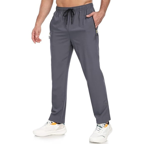 Domuza Workout Pants for Men Casual Athletic Hiking Lightweight Breathable Quick Dry Stretch Sweatpants with Pockets Dark Gray L