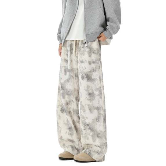 Domuza Y2k Baggy Sweatpants for Men Corduroy Wide Leg Drawstring Elastic Waist Sweat Pants Fashion Relaxed Fit Athletic Trousers with Pockets Beige M