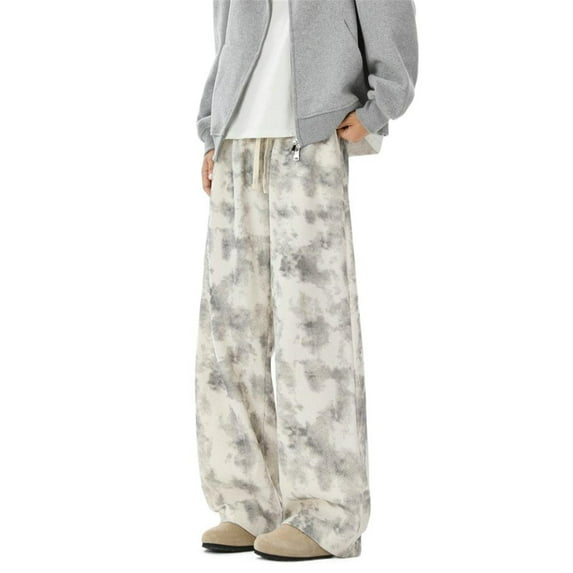 Domuza Y2k Baggy Sweatpants for Men Corduroy Wide Leg Drawstring Elastic Waist Sweat Pants Trendy Oversized Sport Trousers with Pockets Beige XL