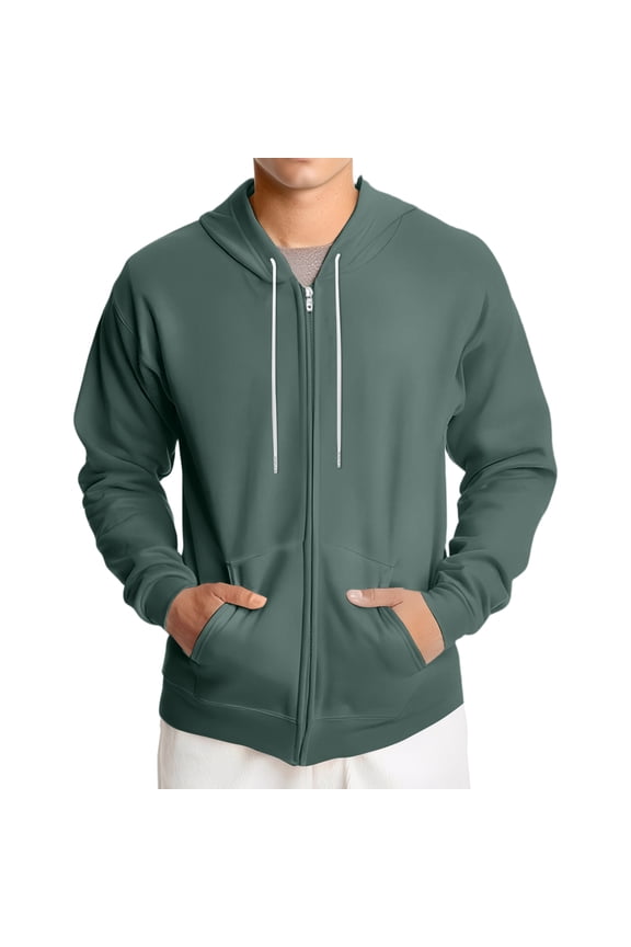Zip Hoodies for Men Long Sleeve Trendy Casual Drawstring Hooded Sweatshirt Fall Winter Soft Lightweight Cotton Solid Pullover with Kangaroo Pockets Dark Green 2XL