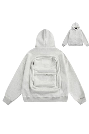 Zipper Backpack Hoodie Sweaters for Men Travel Hoodie with Built-In Zipper Backpack Lightweight Cardigan Sweatshirt with Kangaroo Pocket Gray 3XL