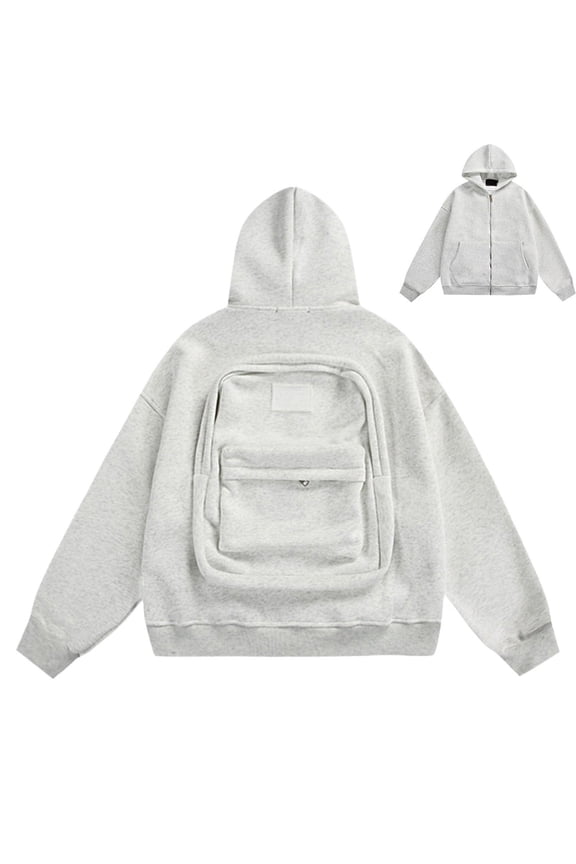 Zipper Backpack Hoodie Sweaters for Men Travel Hoodie with Built-In Zipper Backpack Lightweight Cardigan Sweatshirt with Kangaroo Pocket Gray 3XL