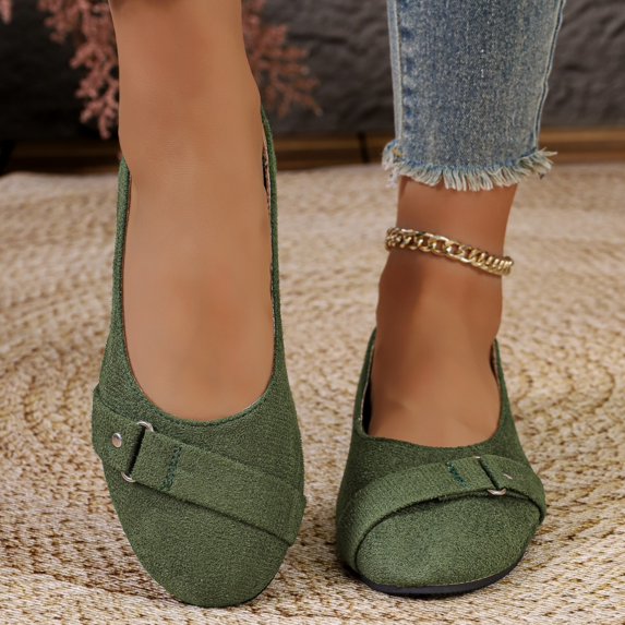 Domuza ballet flats for women Metal Ring Strap Round Toe Ballet Flats, Slip On Lightweight Casual Daily Flat Shoes Green 10(EU-43)