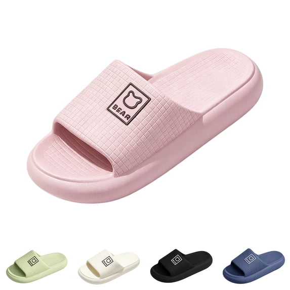 Domuza shower shoes women, Soft EVA Non‑Slip Bathroom Slippers Bear Pattern Open Toe Shower Shoes for Indoor Home Bedroom Pink 8(EU-40)