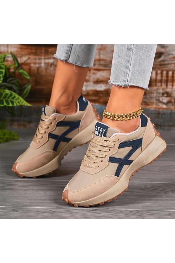 sneakers for women, Retro Running Style Casual Shoes, Lace-Up Non-Slip Comfortable Trainers for Daily Walking Khaki 6.5（EU-37）
