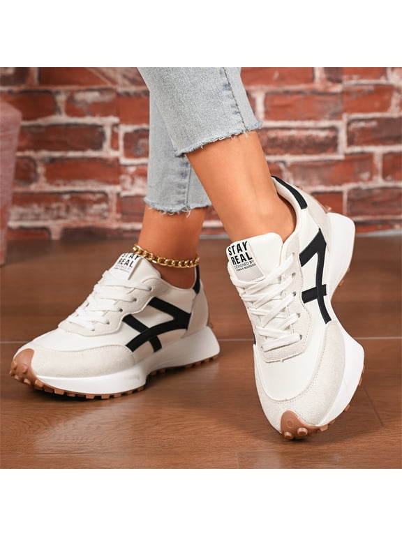 sneakers for women, Retro Running Style Casual Shoes, Lace-Up Non-Slip Comfortable Trainers for Daily Walking White 8.5(EU-41)