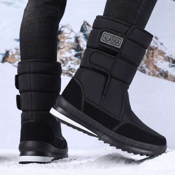 Domuza winter boots for women,Warm Fleece Lined Snow Boots, Waterproof Fabric Patch Mid Calf Winter Boots Black 10(EU-43)