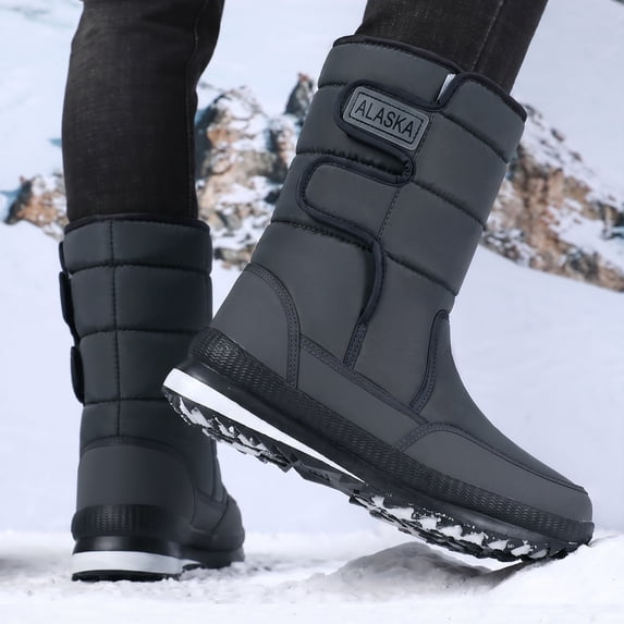 Domuza winter boots for women,Warm Fleece Lined Snow Boots, Waterproof Fabric Patch Mid Calf Winter Boots Gray 10.5(EU-44)