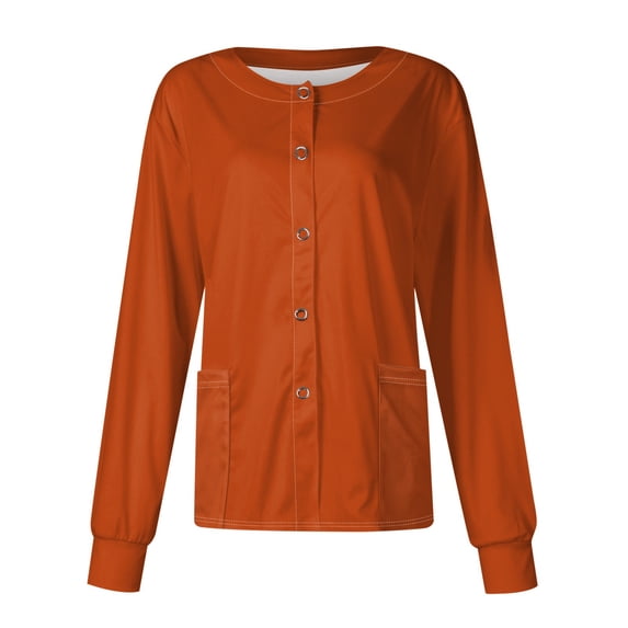 Domzest 2025 Black Scrubs Sets for Women Clearance Scrubs Set Basic Color Long Sleeve Scrub Top Button up Working Nursing Uniforms Orange M